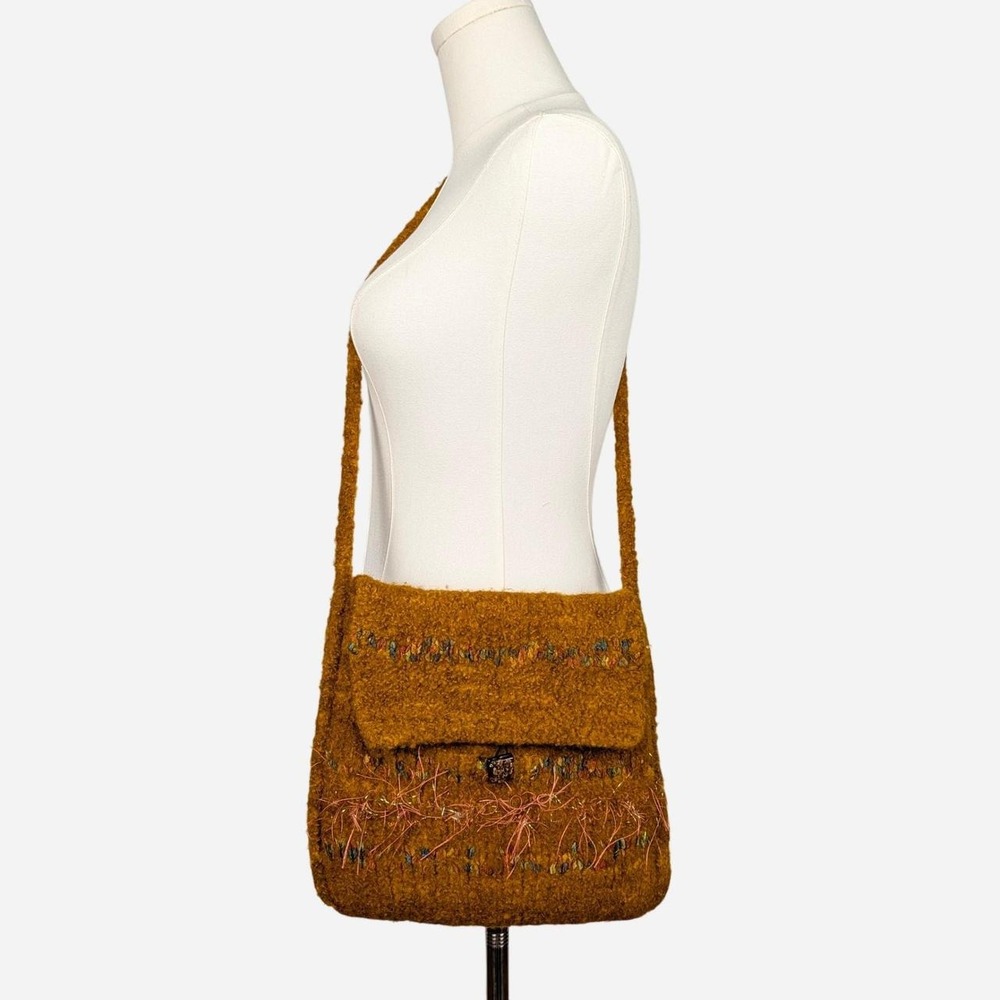 Handknit by Mary Schlaff Felted Crossbody Bag Ochre Orange Boho Flap